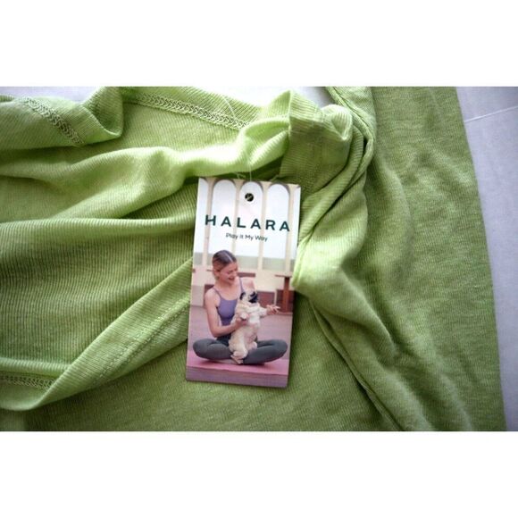 Halara Women's Sz S Reed Green V-Neck Button L/S Curved Hem Cropped Top - Picture 5 of 9